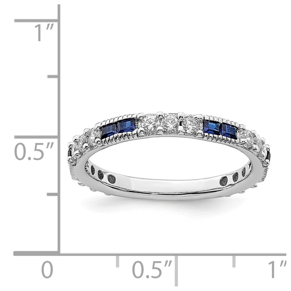 Sterling Silver Rhodium-plated Synthetic Blue Spinel & CZ Ring