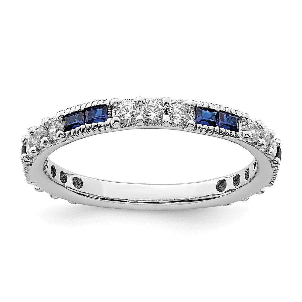 Sterling Silver Rhodium-plated Synthetic Blue Spinel & CZ Ring