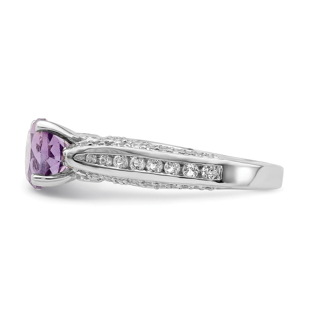 Sterling Silver Rhodium-plated 8mm Amethyst & White Topaz Ring