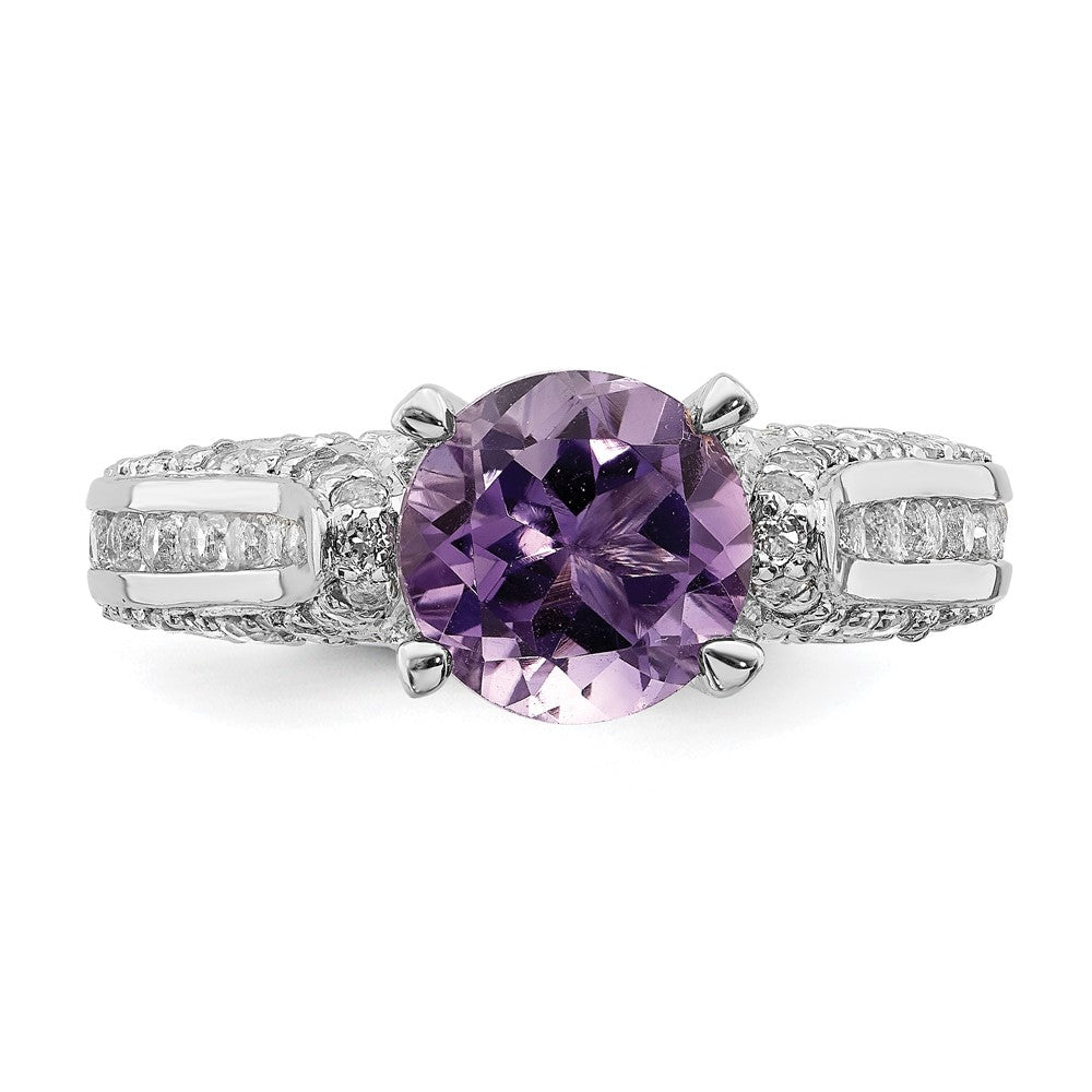 Sterling Silver Rhodium-plated 8mm Amethyst & White Topaz Ring