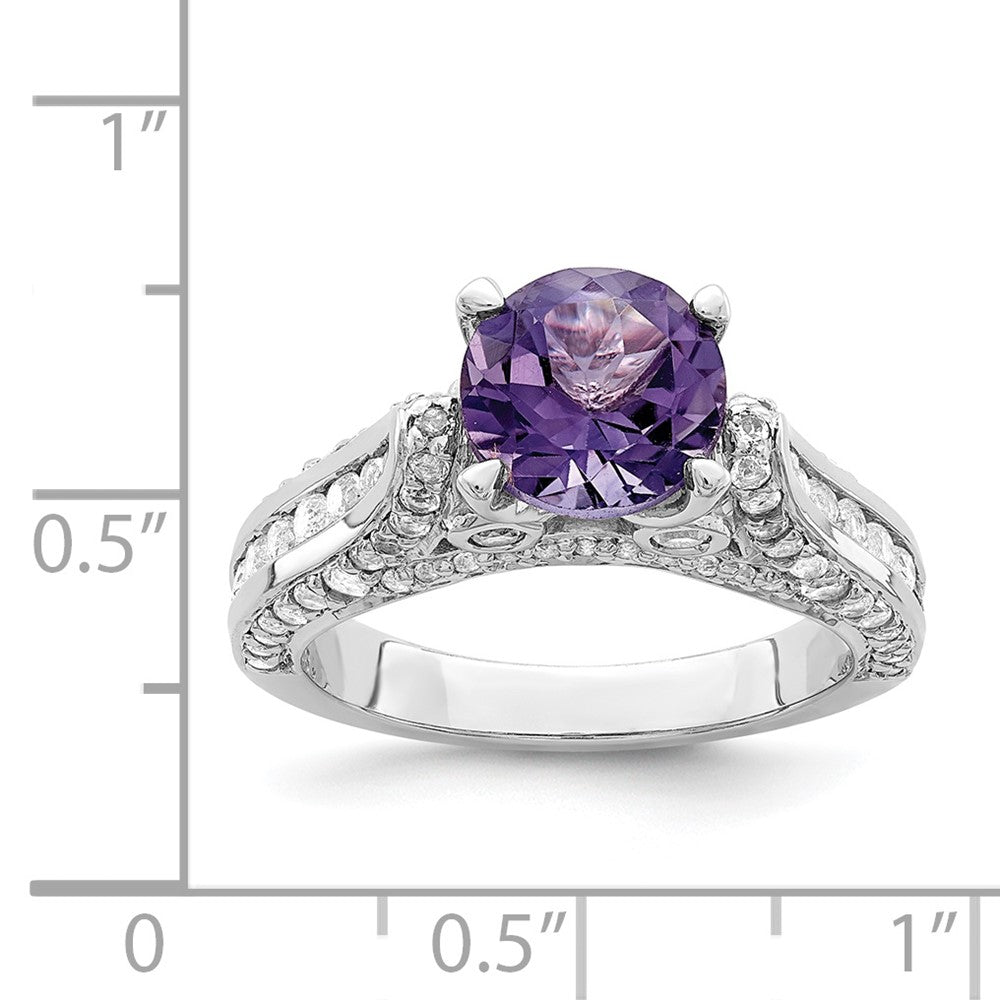 Sterling Silver Rhodium-plated 8mm Amethyst & White Topaz Ring