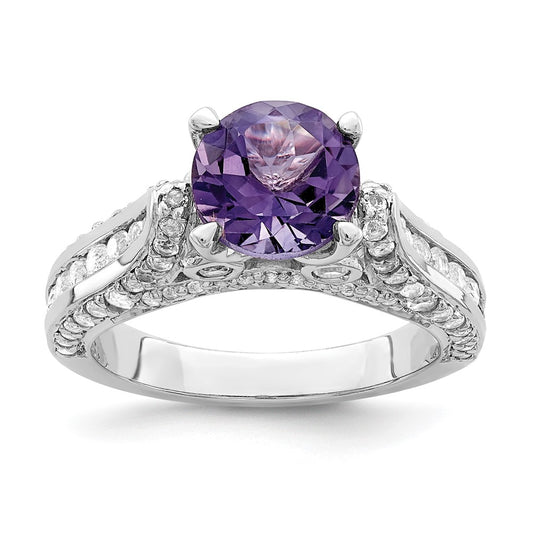 Sterling Silver Rhodium-plated 8mm Amethyst & White Topaz Ring