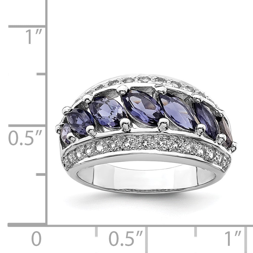 Sterling Silver Rhodium-plated Marquise Iolite/Wht Topaz 7-stone Ring