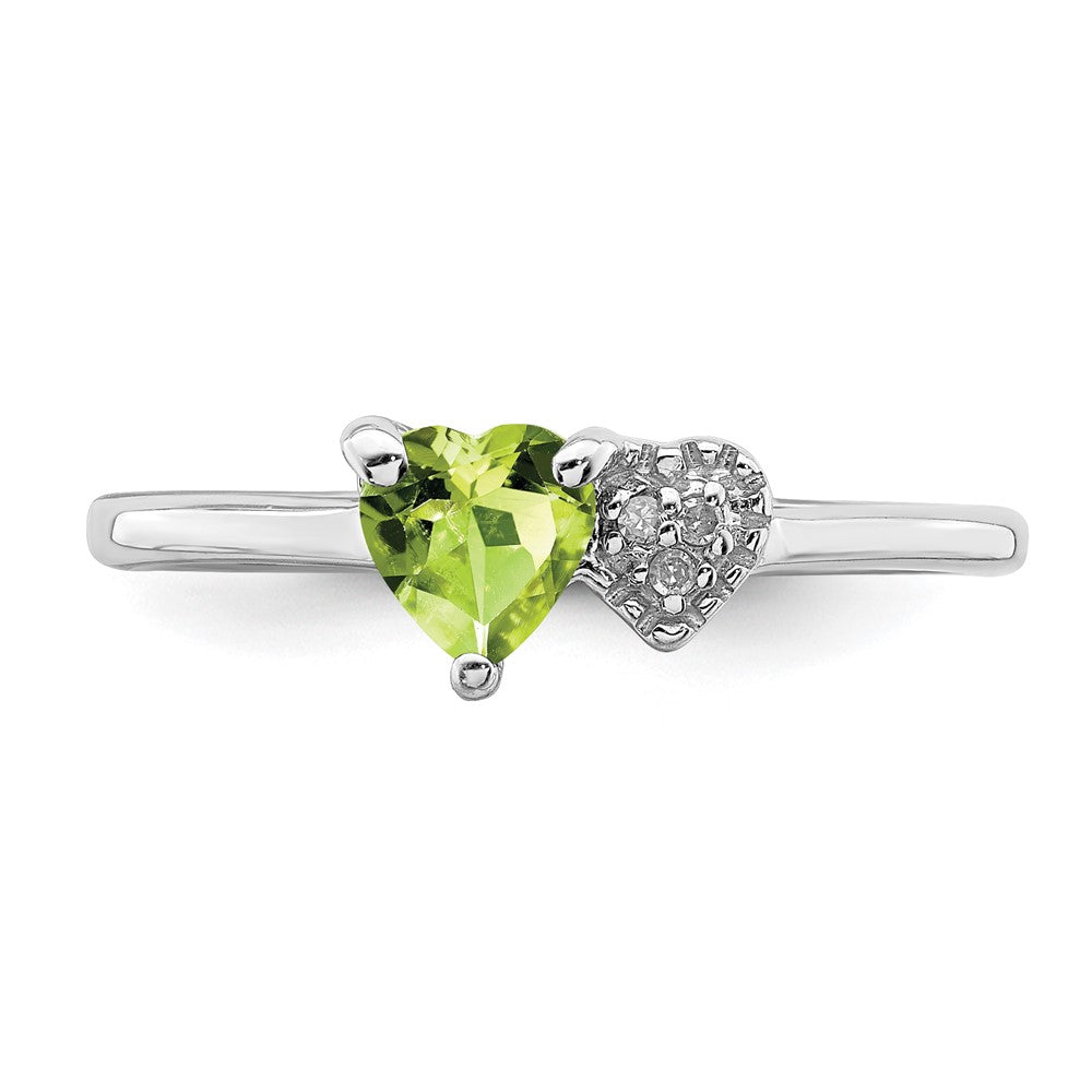 Sterling Silver Polished Peridot and Diamond Ring