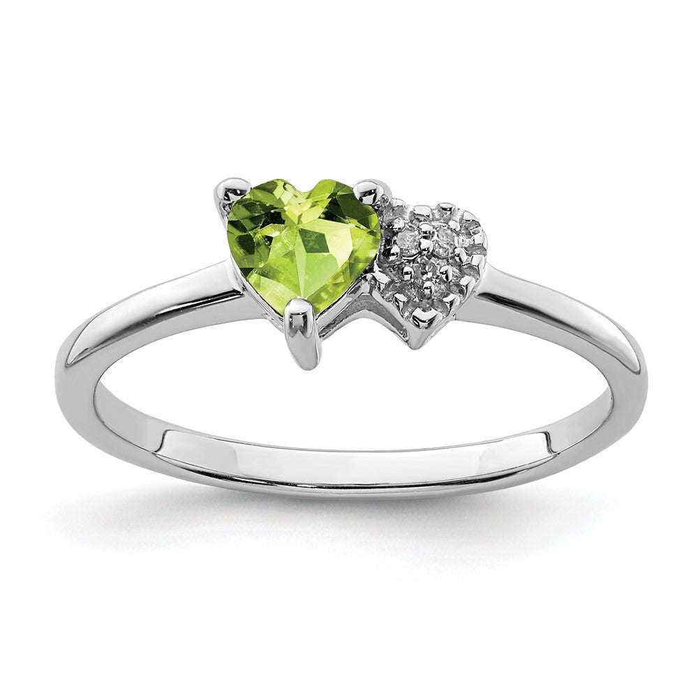 Sterling Silver Polished Peridot and Diamond Ring