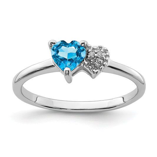 Sterling Silver Polished Blue Topaz and Diamond Ring