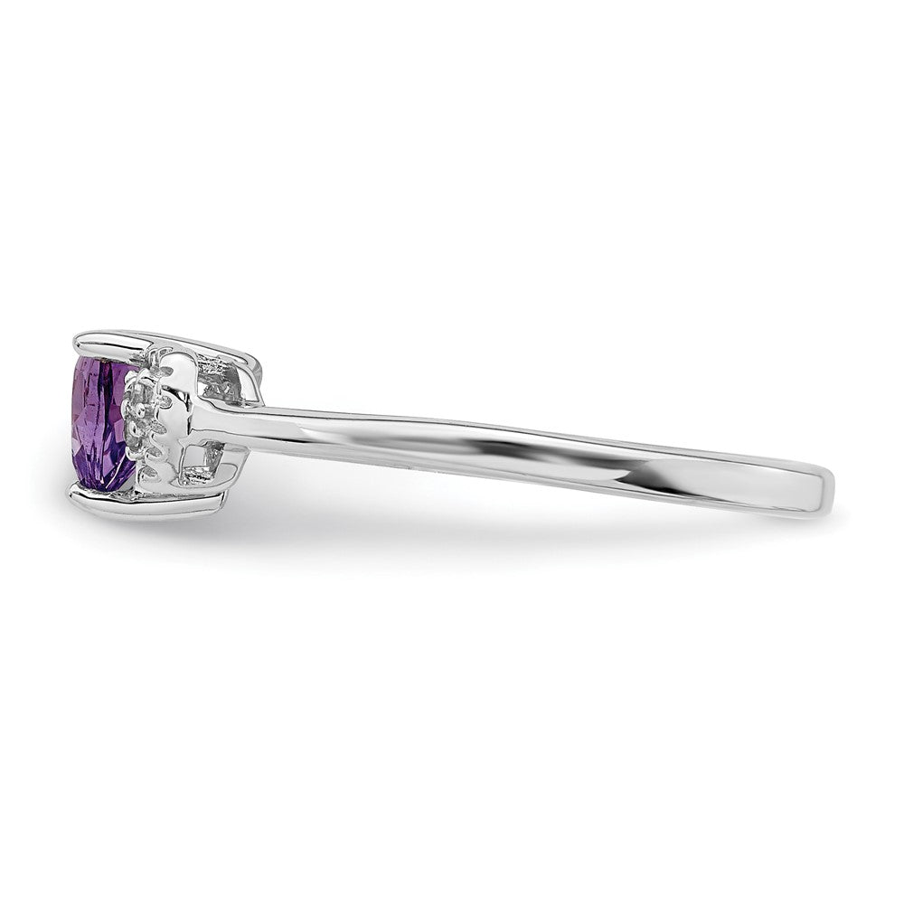 Sterling Silver Polished Amethyst and Diamond Ring