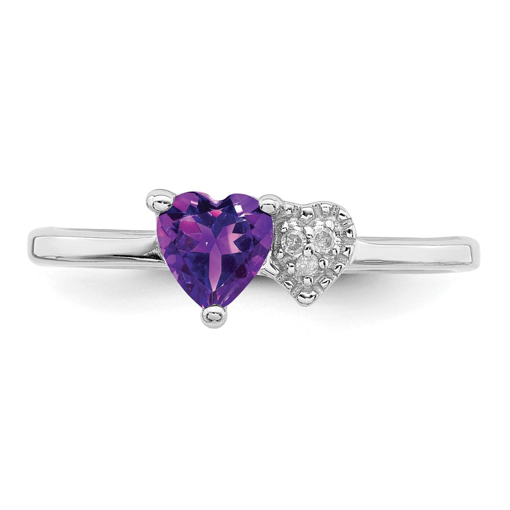 Sterling Silver Polished Amethyst and Diamond Ring