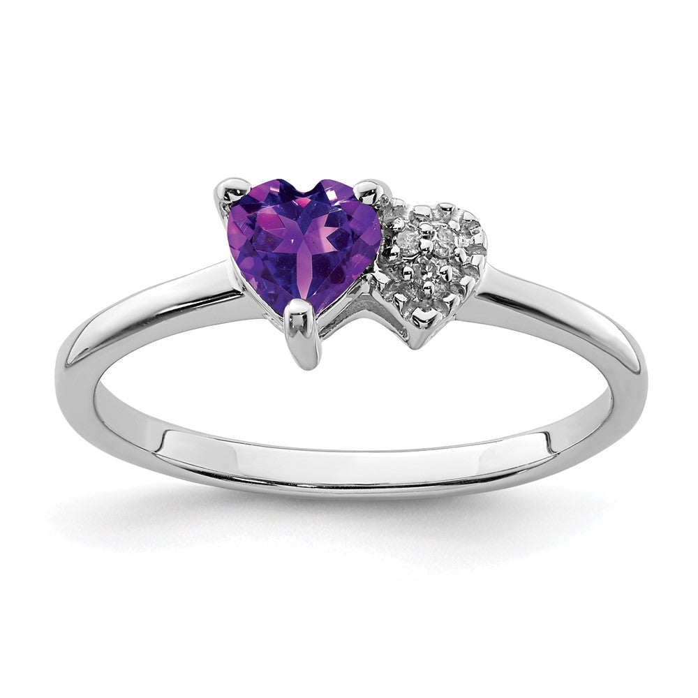 Sterling Silver Polished Amethyst and Diamond Ring