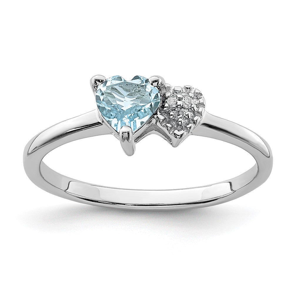 Sterling Silver Polished Aquamarine and Diamond Ring