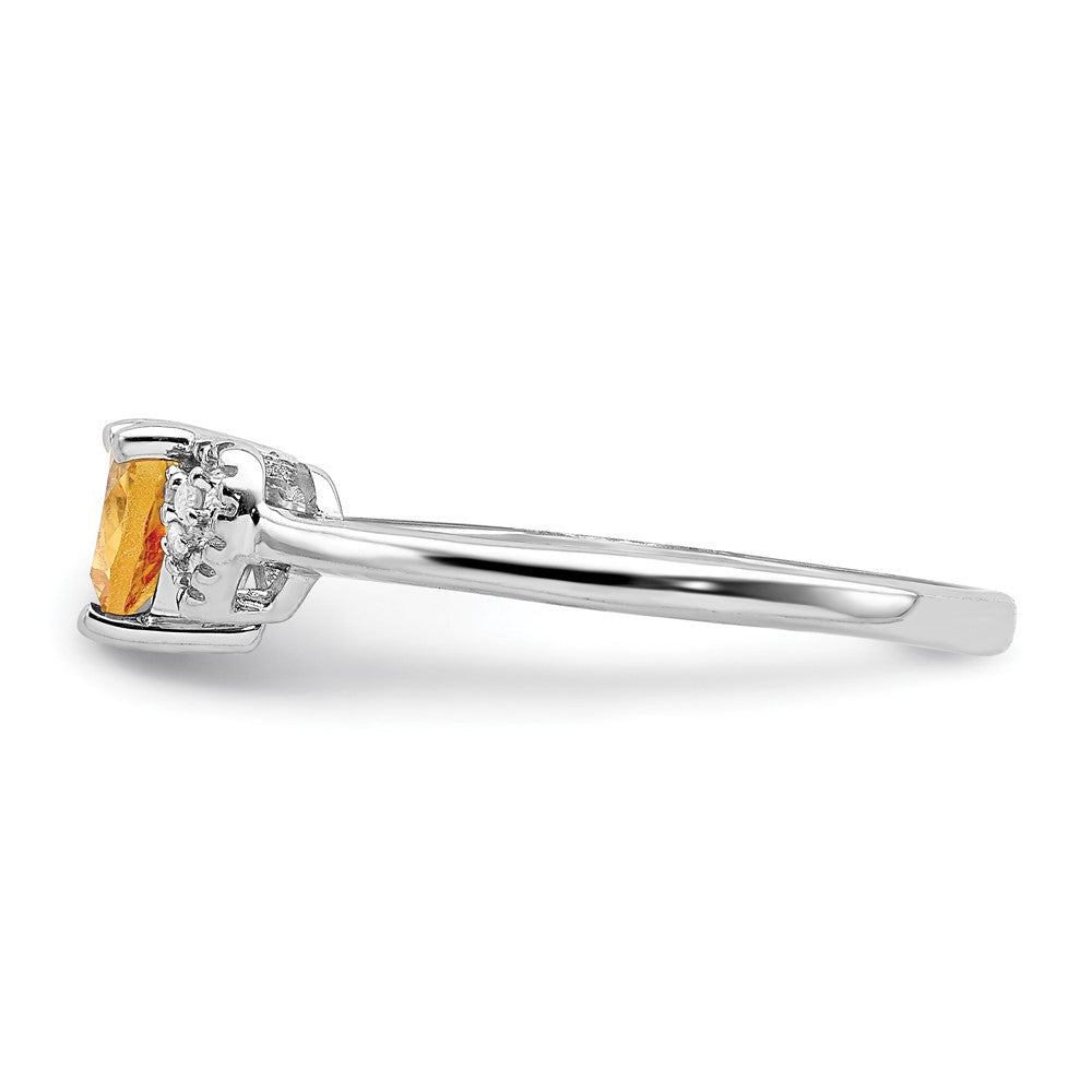 Sterling Silver Polished Citrine and Diamond Ring