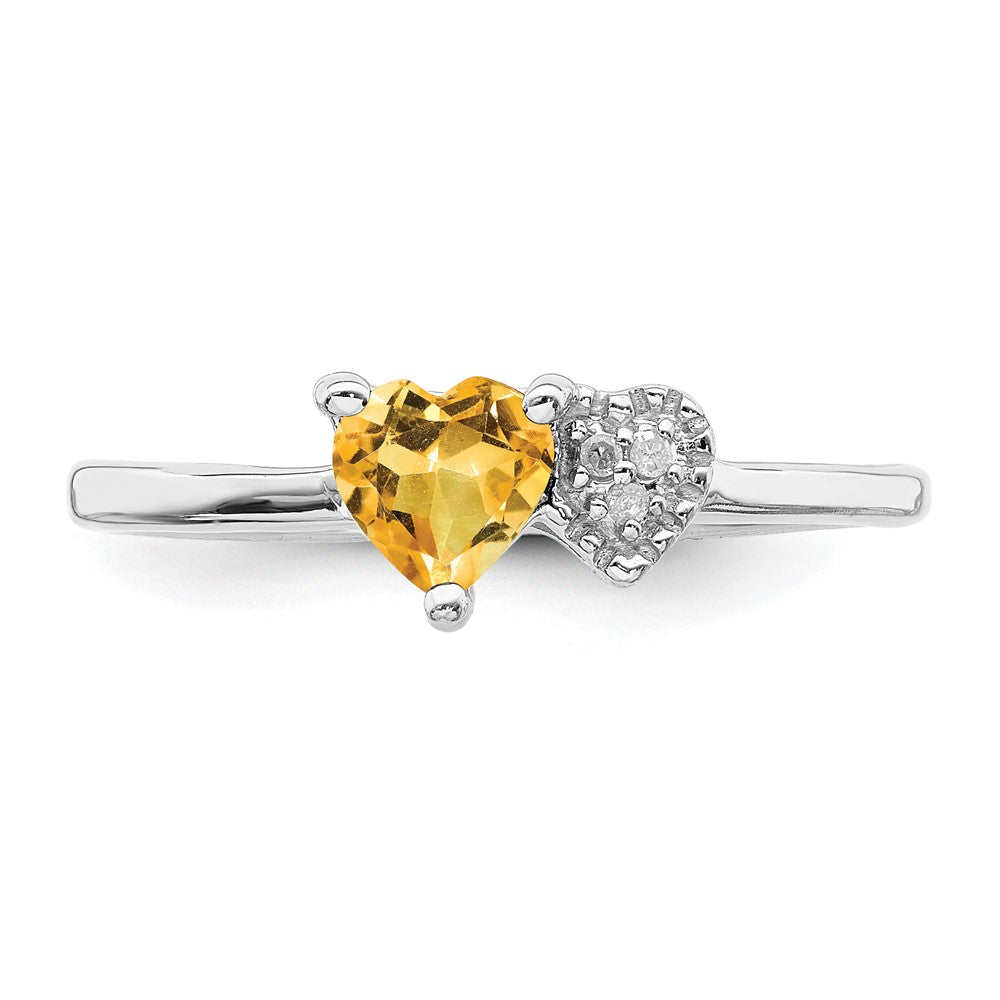 Sterling Silver Polished Citrine and Diamond Ring