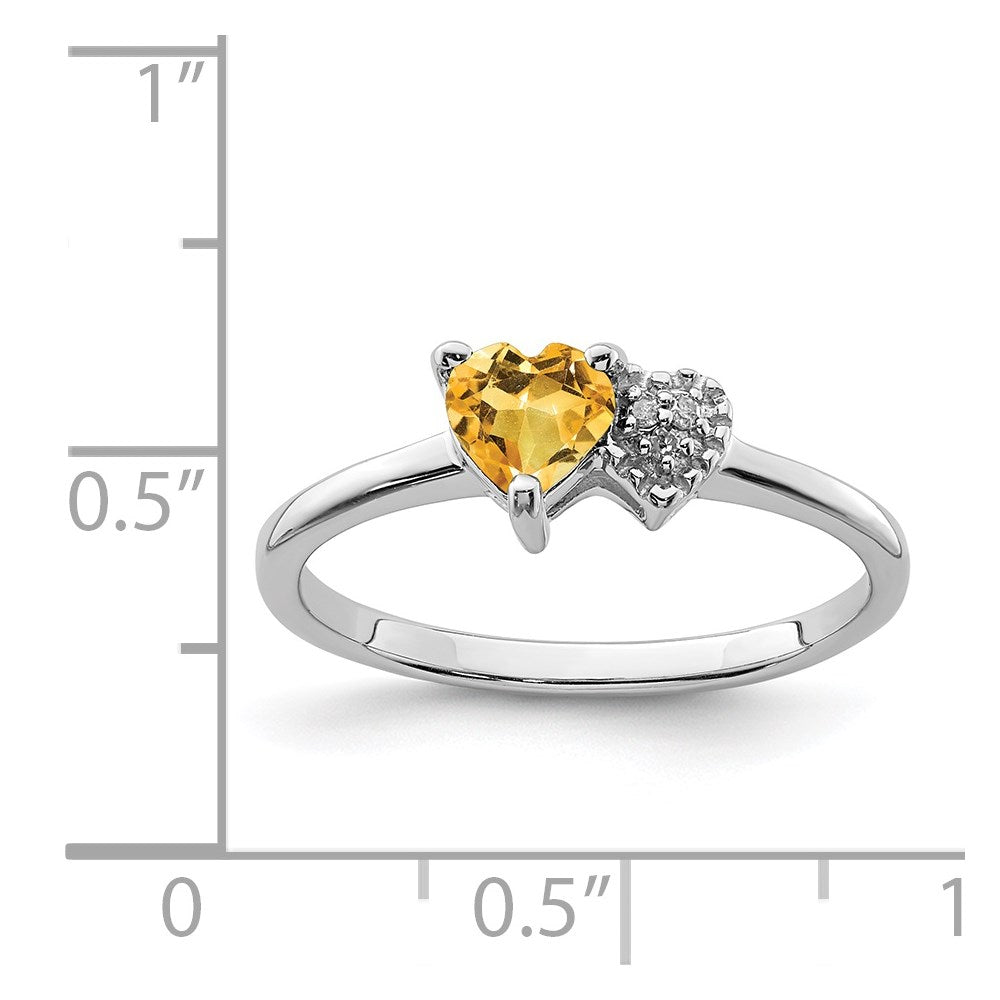 Sterling Silver Polished Citrine and Diamond Ring