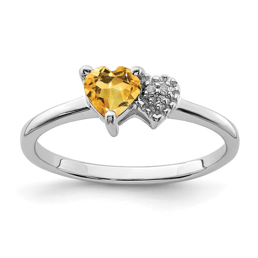 Sterling Silver Polished Citrine and Diamond Ring