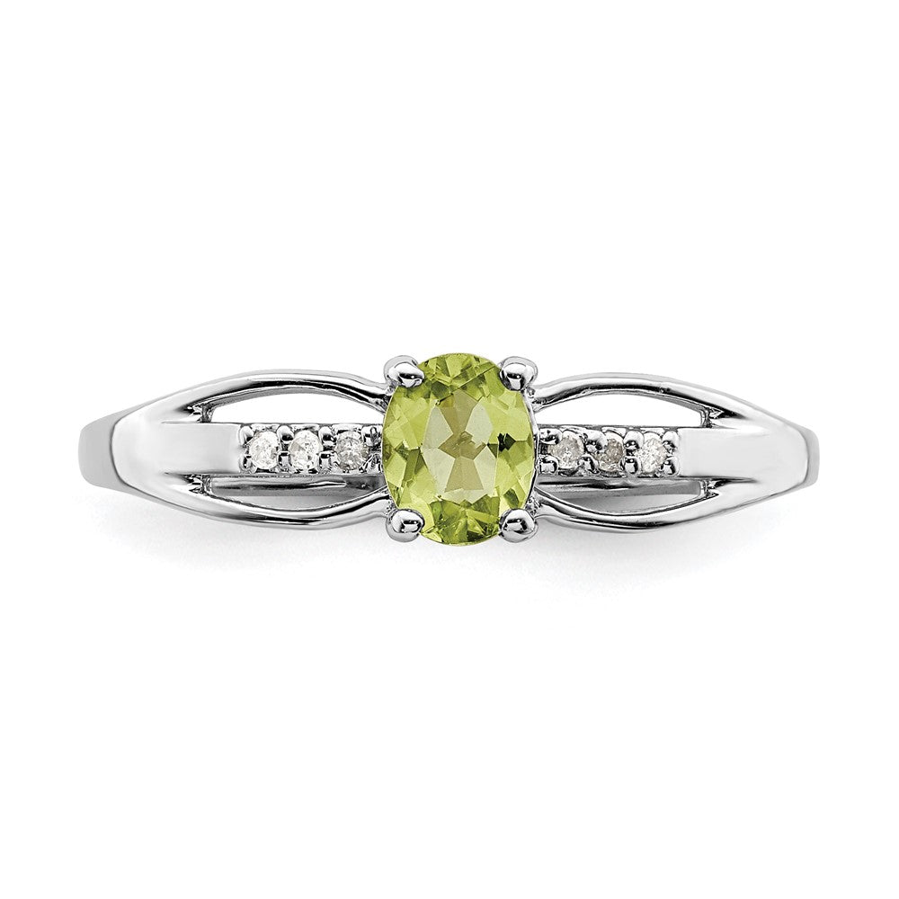 Sterling Silver Rhod-plated Diamond Peridot Ring