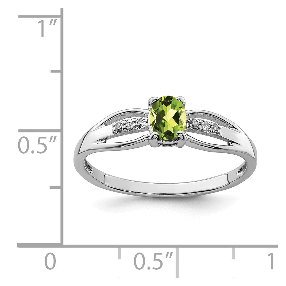 Sterling Silver Rhod-plated Diamond Peridot Ring