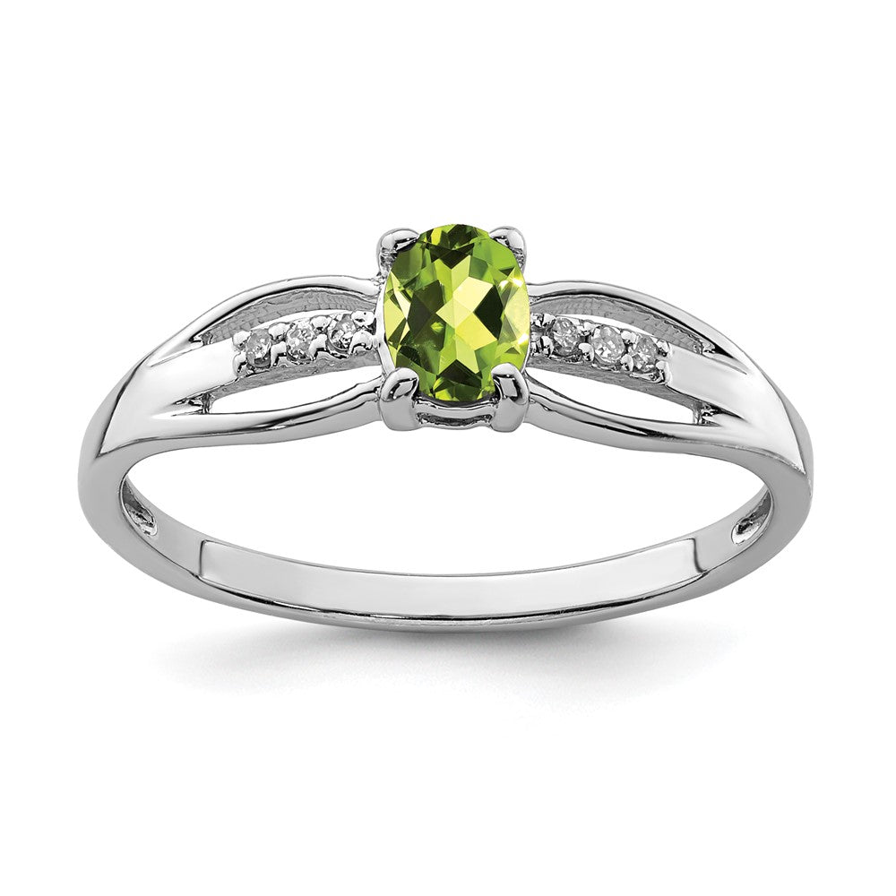 Sterling Silver Rhod-plated Diamond Peridot Ring