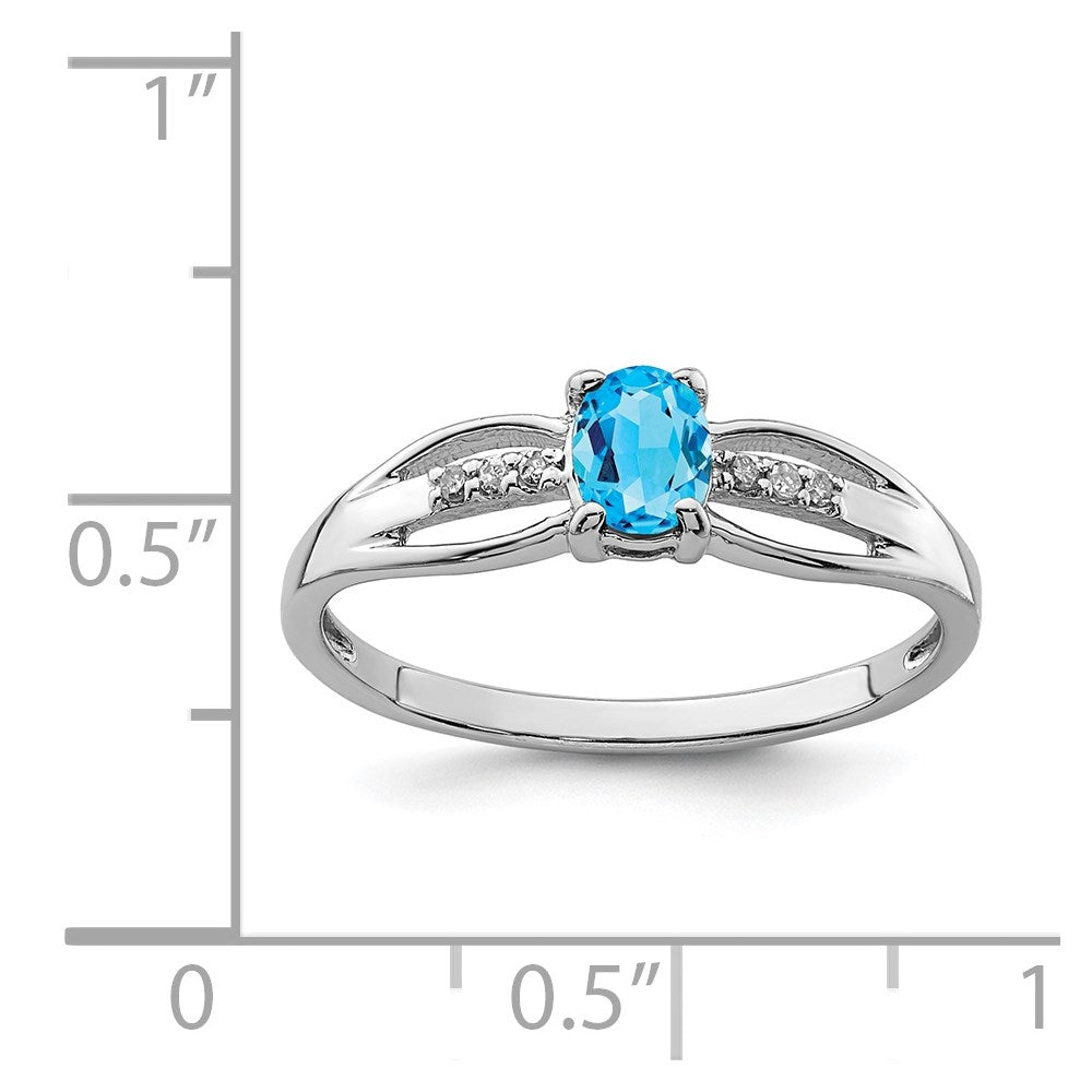 Sterling Silver Rhod-plated Diamond Light Swiss Blue Topaz Ring