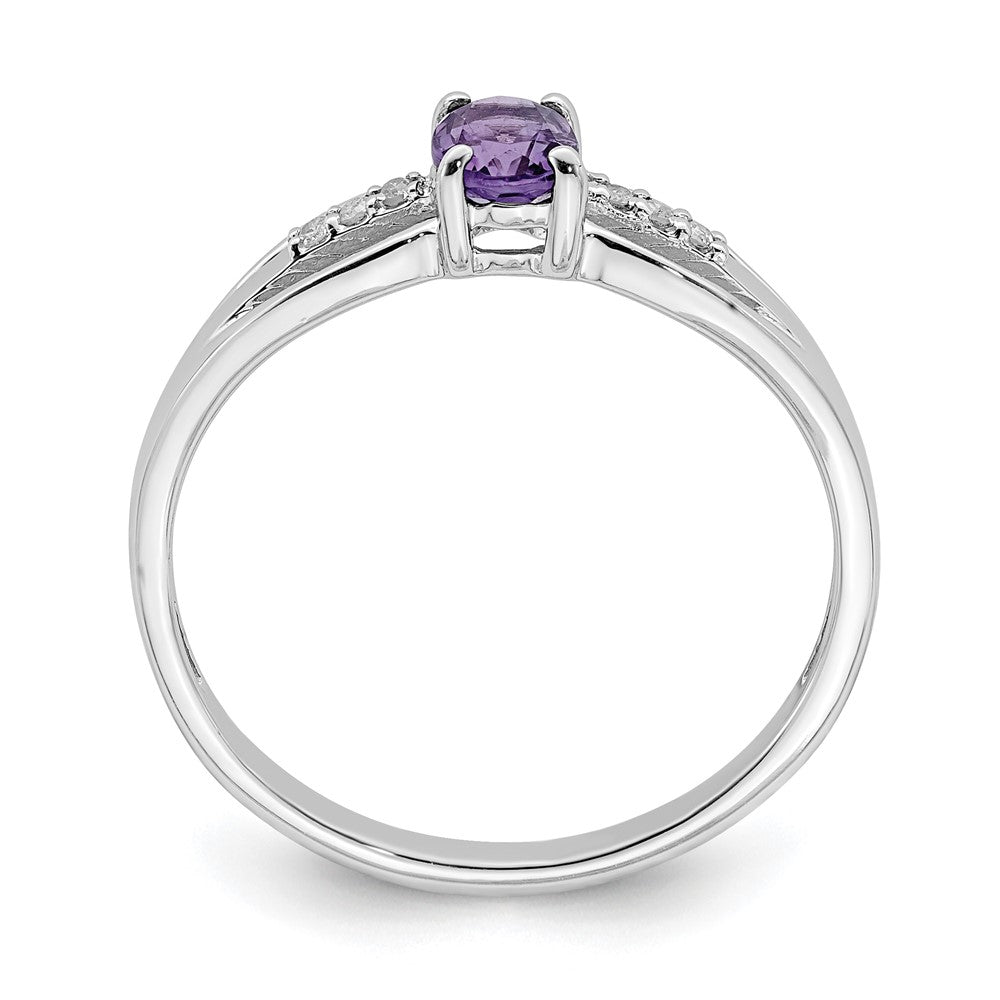 Sterling Silver Rhod-plated Diamond Amethyst Ring