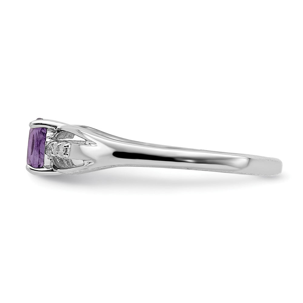 Sterling Silver Rhod-plated Diamond Amethyst Ring