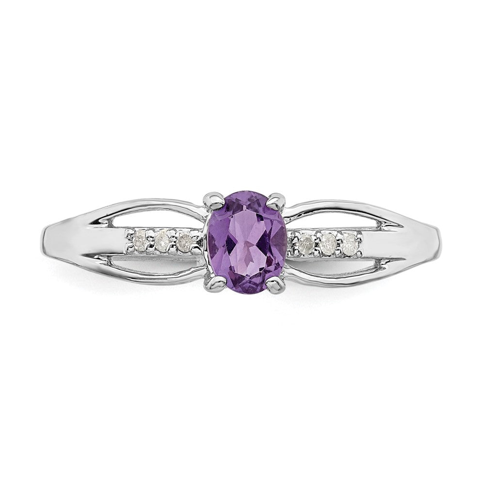 Sterling Silver Rhod-plated Diamond Amethyst Ring