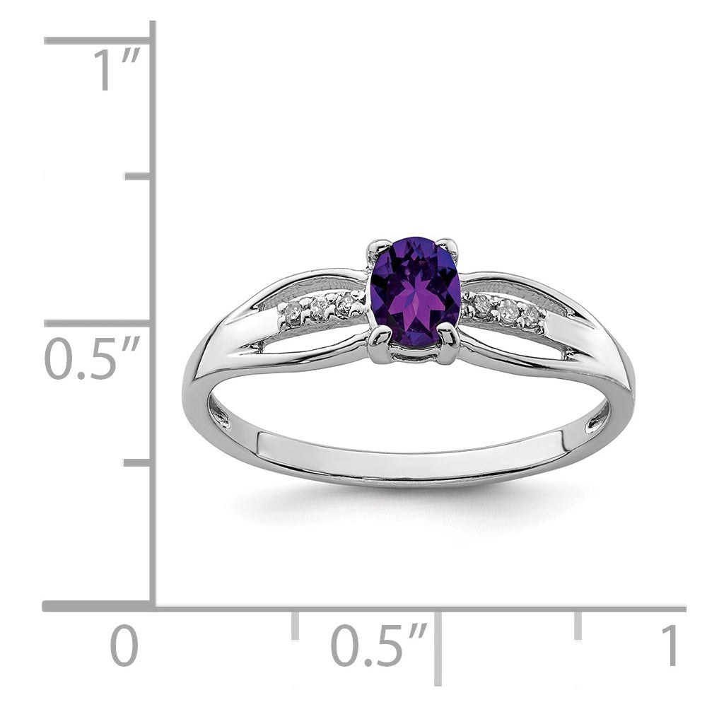 Sterling Silver Rhod-plated Diamond Amethyst Ring