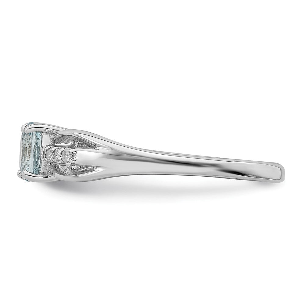 Sterling Silver Rhod-plated Diamond Aquamarine Ring