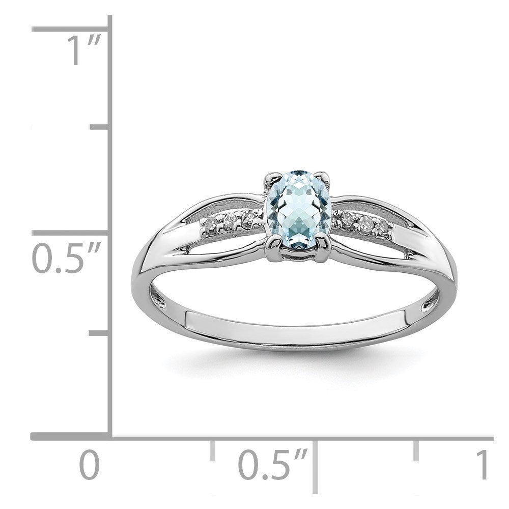 Sterling Silver Rhod-plated Diamond Aquamarine Ring