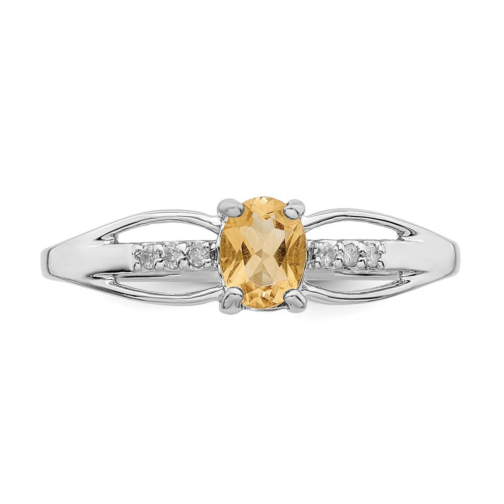 Sterling Silver Rhod-plated Diamond Citrine Ring