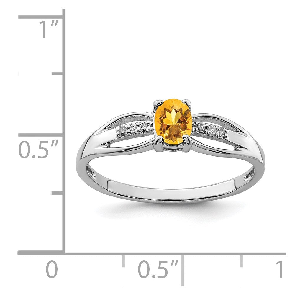 Sterling Silver Rhod-plated Diamond Citrine Ring