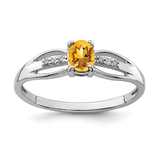 Sterling Silver Rhod-plated Diamond Citrine Ring