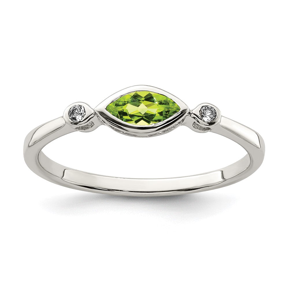 Sterling Silver Polished Peridot and White Topaz Ring