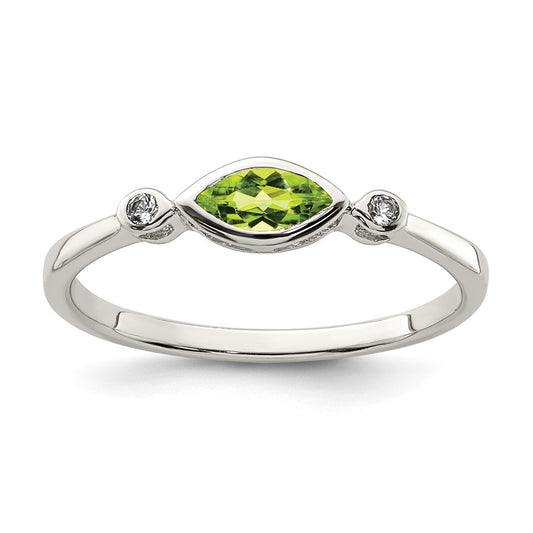 Sterling Silver Polished Peridot and White Topaz Ring