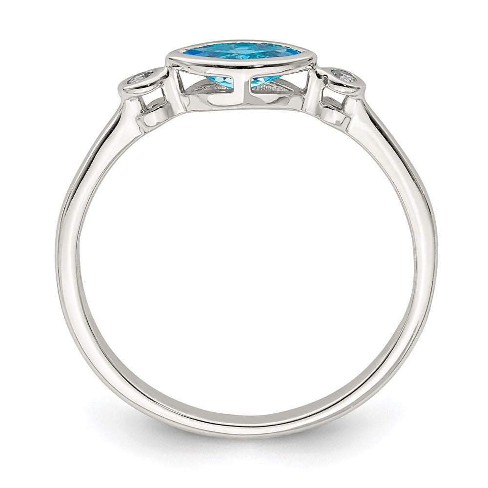 Sterling Silver Polished Blue Topaz and White Topaz Ring