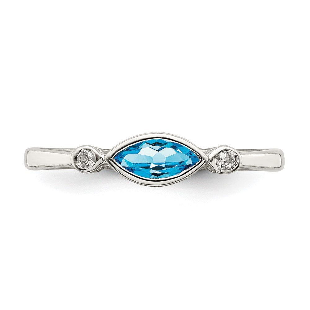 Sterling Silver Polished Blue Topaz and White Topaz Ring