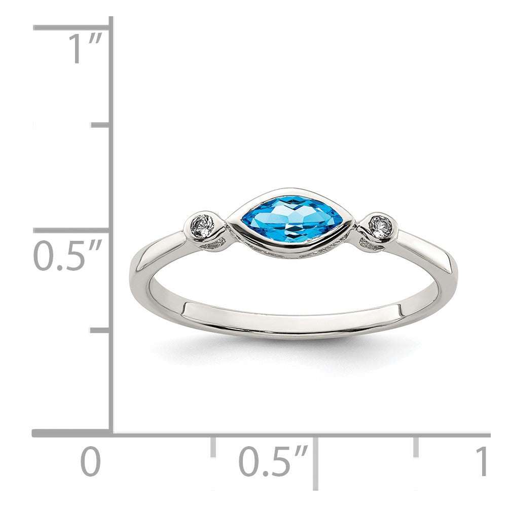 Sterling Silver Polished Blue Topaz and White Topaz Ring