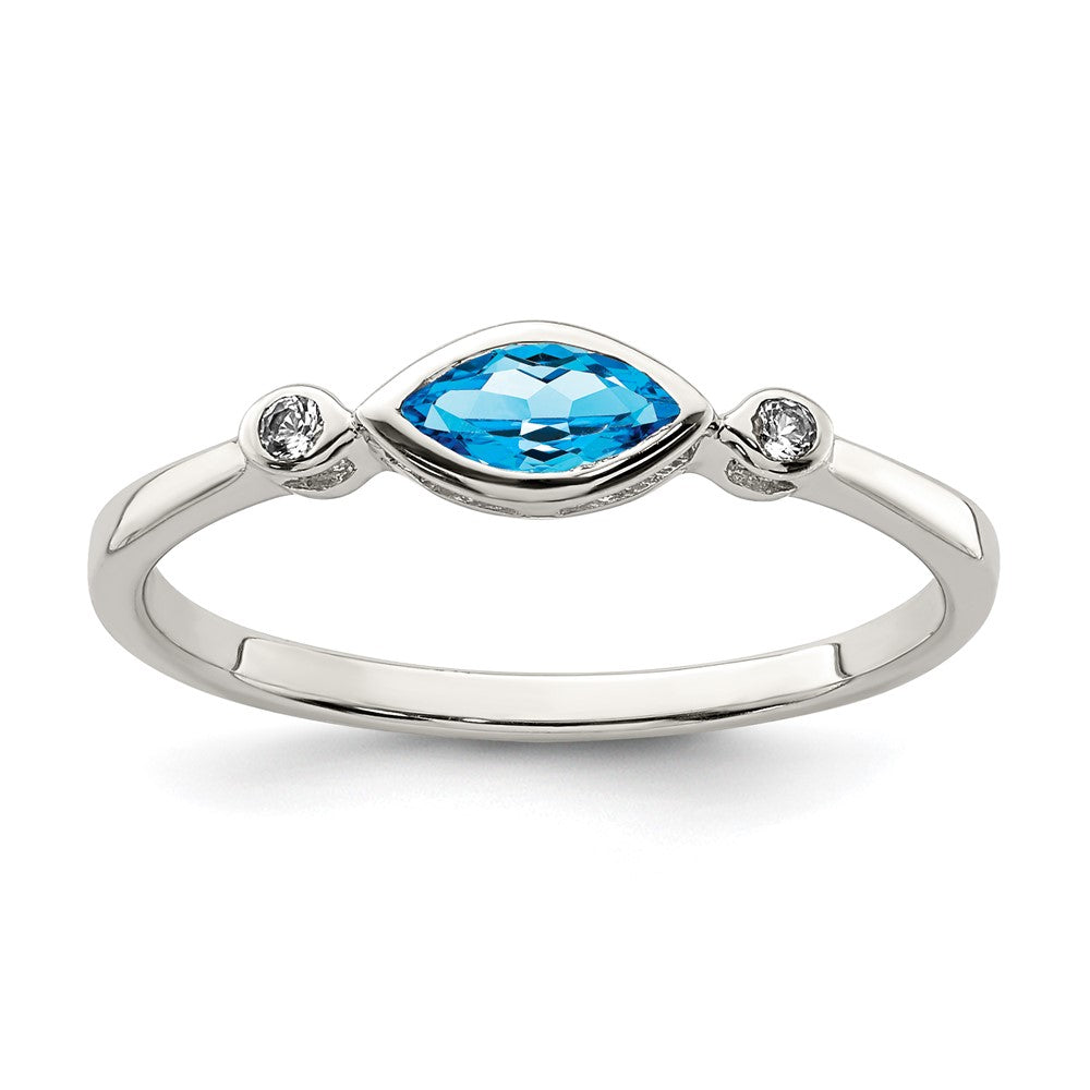 Sterling Silver Polished Blue Topaz and White Topaz Ring