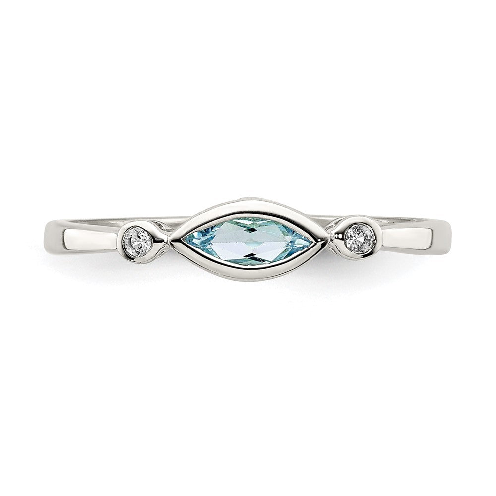 Sterling Silver Polished Aquamarine and White Topaz Ring