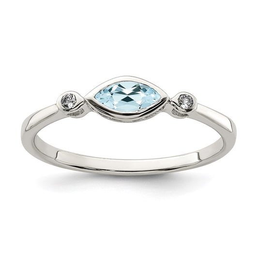 Sterling Silver Polished Aquamarine and White Topaz Ring