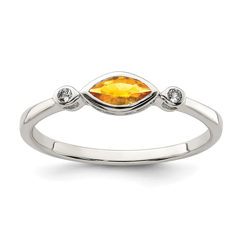 Sterling Silver Polished Citrine and White Topaz Ring