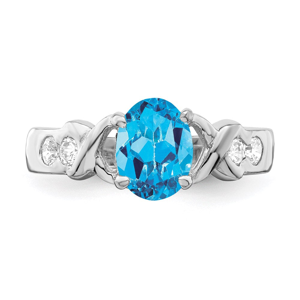 Sterling Silver Rhodium Blue Topaz Ring