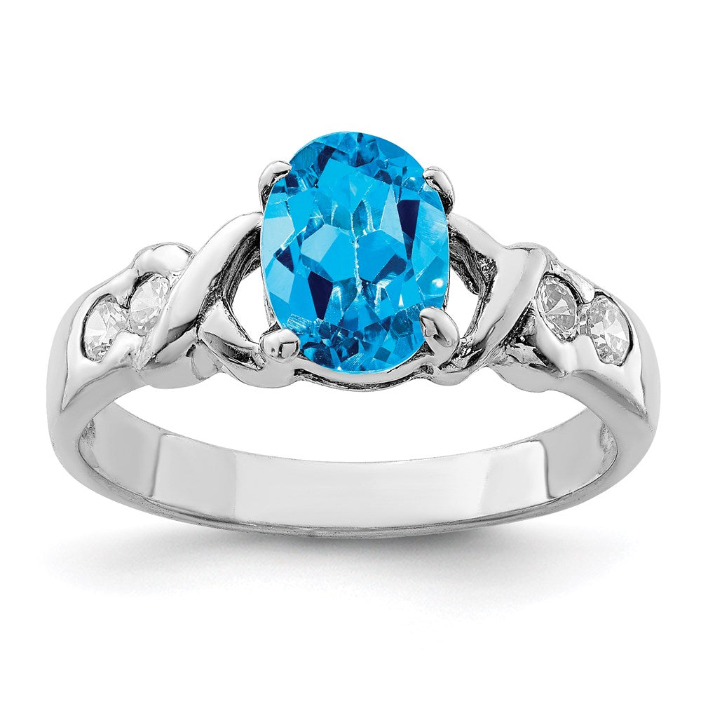 Sterling Silver Rhodium Blue Topaz Ring