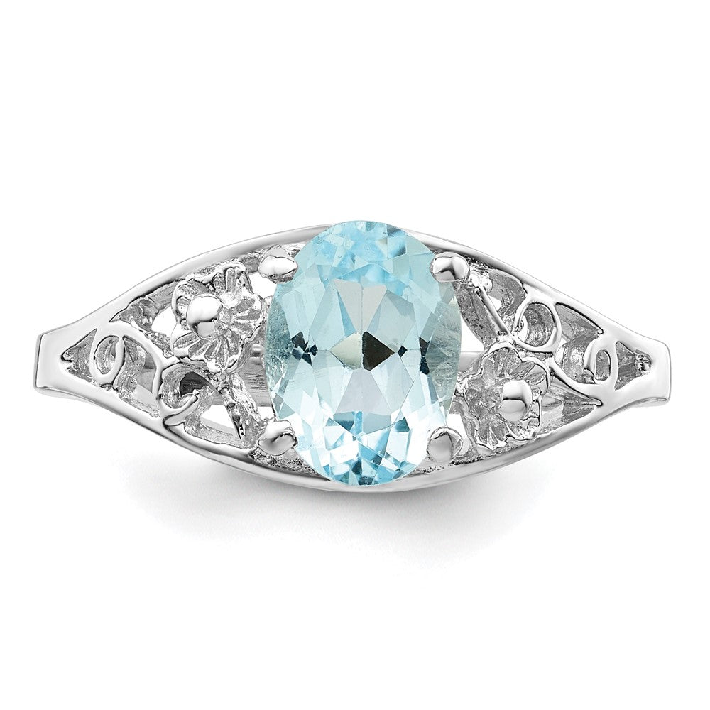 Sterling Silver Rhodium Blue Topaz Ring