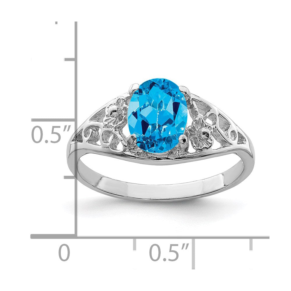 Sterling Silver Rhodium Blue Topaz Ring