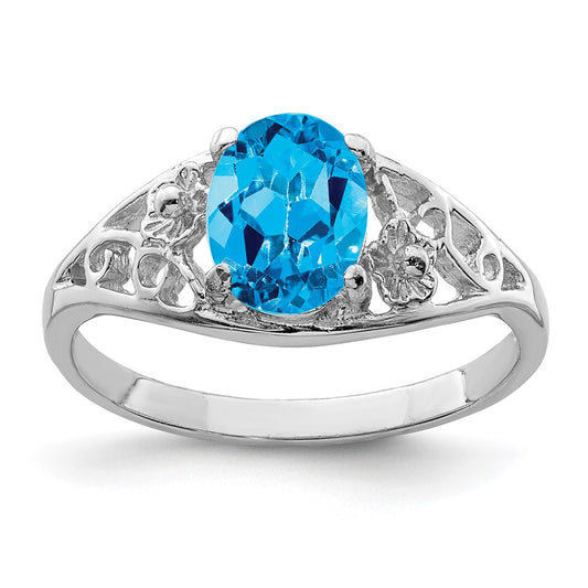 Sterling Silver Rhodium Blue Topaz Ring