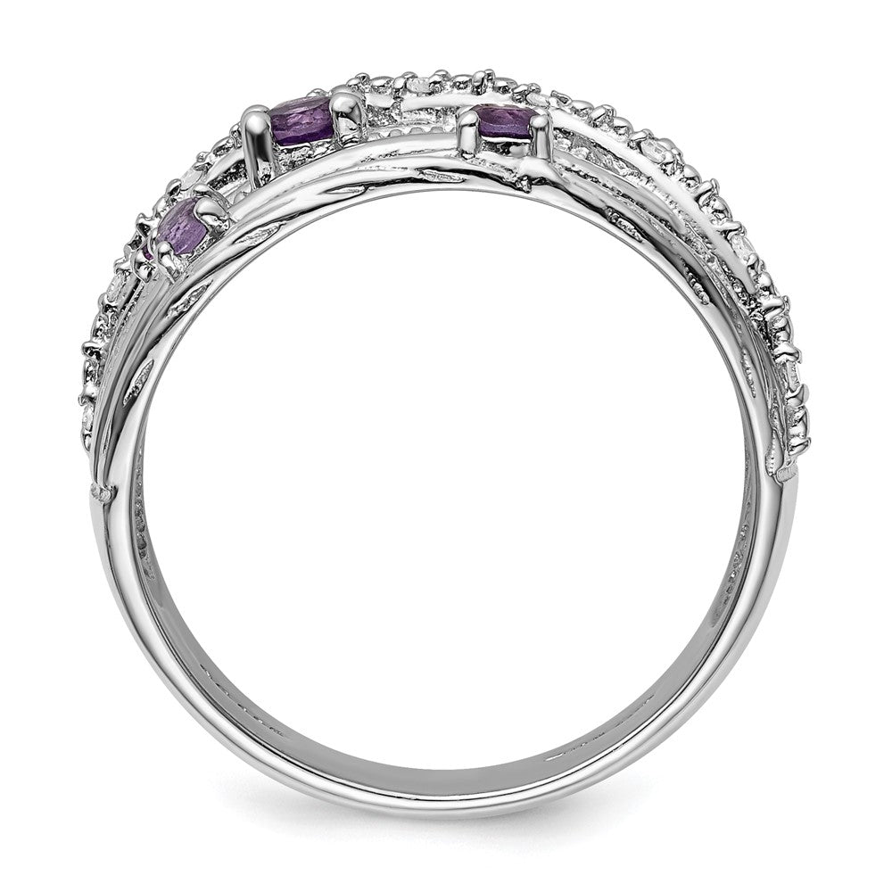 Sterling Silver Polished Amethyst and Diamond Ring