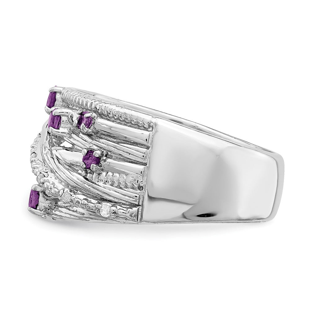 Sterling Silver Polished Amethyst and Diamond Ring