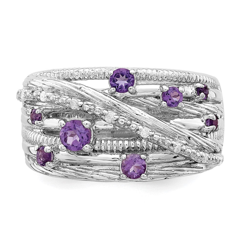 Sterling Silver Polished Amethyst and Diamond Ring