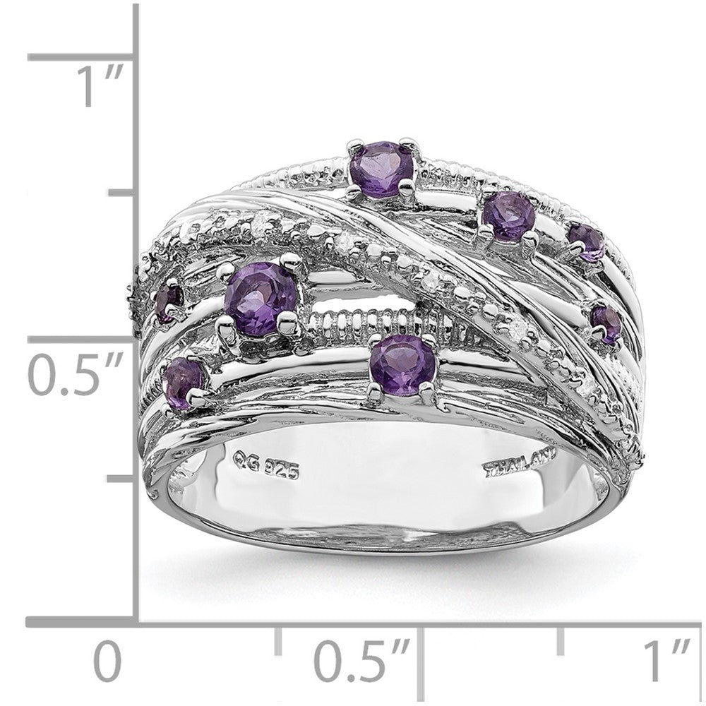 Sterling Silver Polished Amethyst and Diamond Ring