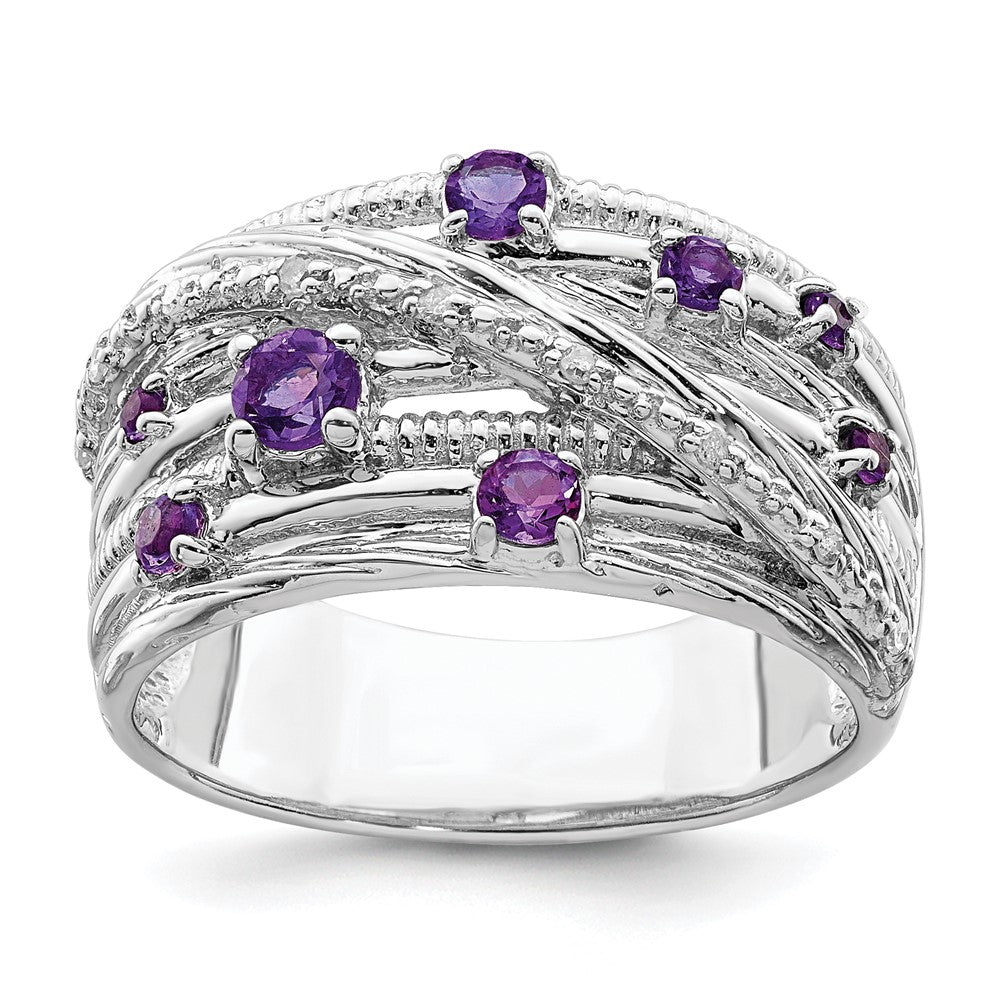 Sterling Silver Polished Amethyst and Diamond Ring